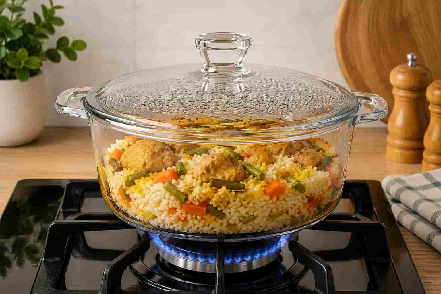 تصویر 2 از قابلمه شیشه ای شعله مستقیم با طراحی شفاف زیبا